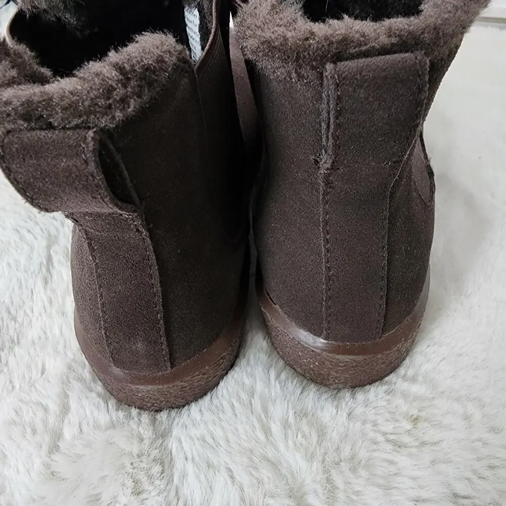 Madewell The Toasty Dark Brown Suede Shearling Chelsea Boots Waterproof 8 NEW